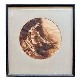 Original 1973 Richard Nicksic Ink Wash Painting Signed Mid-Century Expressionist Figural Art For Sale