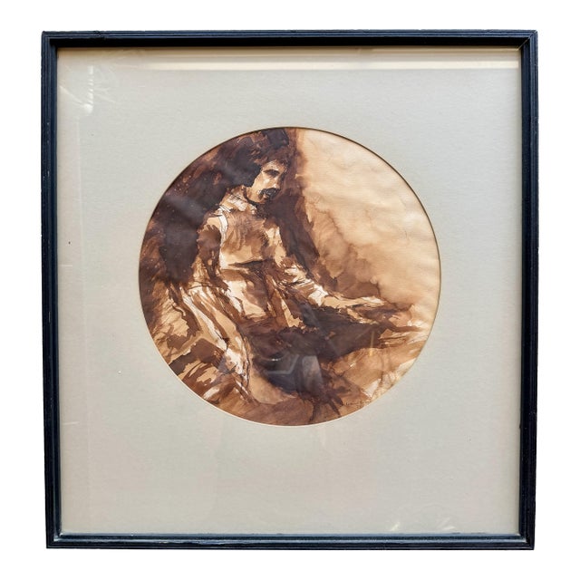Original 1973 Richard Nicksic Ink Wash Painting Signed Mid-Century Expressionist Figural Art For Sale
