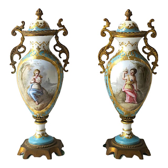 French Sèvres Porcelain Urns, Pair For Sale