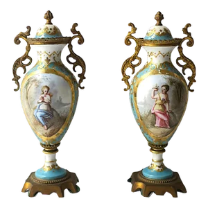 French Sèvres Porcelain Urns, Pair