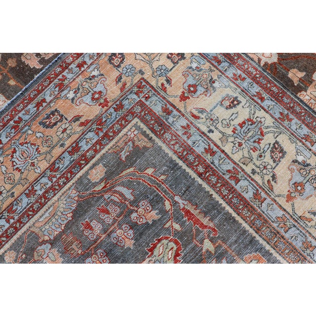 Square Antique Persian Malayer Rug With a Brown Field and Stylized Floral Design 11 X 13 For Sale - Image 18 of 18