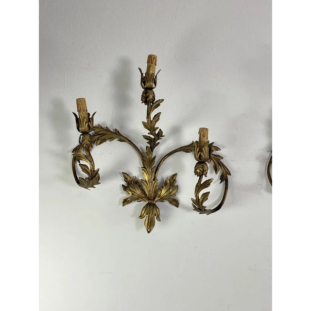 Mid-Century 3-Light Wrought Iron Wall Lamps, 1960s, Set of 2 For Sale - Image 6 of 9