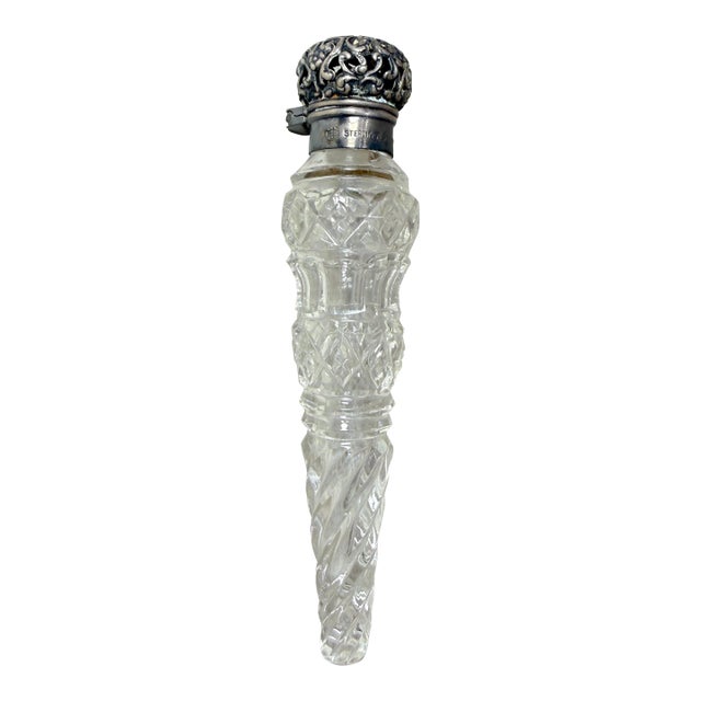 Antique 19th Century Unger Brothers Sterling Silver Cut Crystal Perfume Bottle For Sale