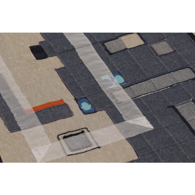Handwoven in silk and cotton, this 5x5 contemporary tapestry is a striking flatweave that reinterprets West African strip-...