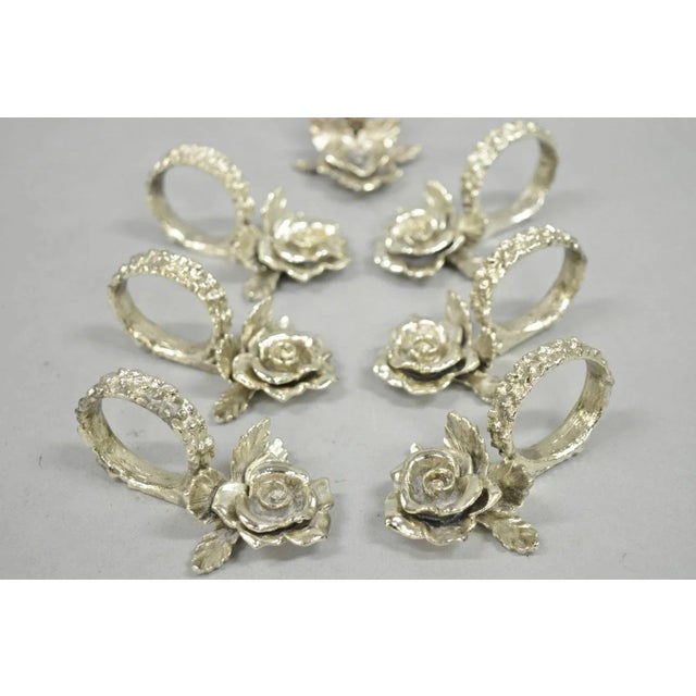 Metal Vintage Princess House Victorian Rose Silver Plated Napkin Rings - 7 Pc Set For Sale - Image 7 of 9