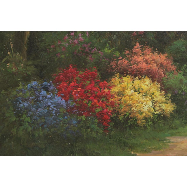 Large Hand Painted Oil Painting on Canvas Outdoor Garden Scene For Sale - Image 4 of 18