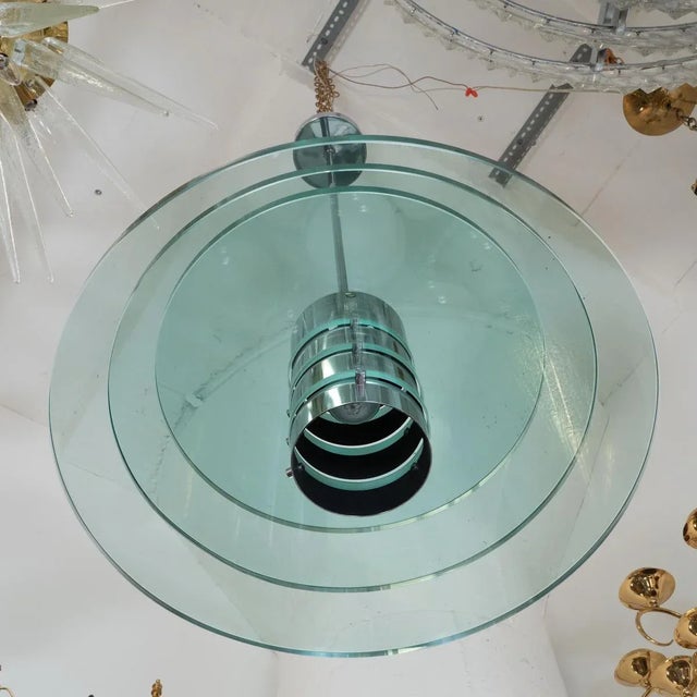 Vintage Space Age Polished Nickel and Glass Pendant For Sale - Image 4 of 8