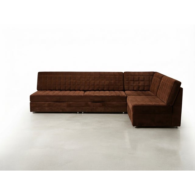 1970s Mid-Century Modern Modular Sofa in Brown Velvet, 1970, Set of 3 For Sale - Image 5 of 5
