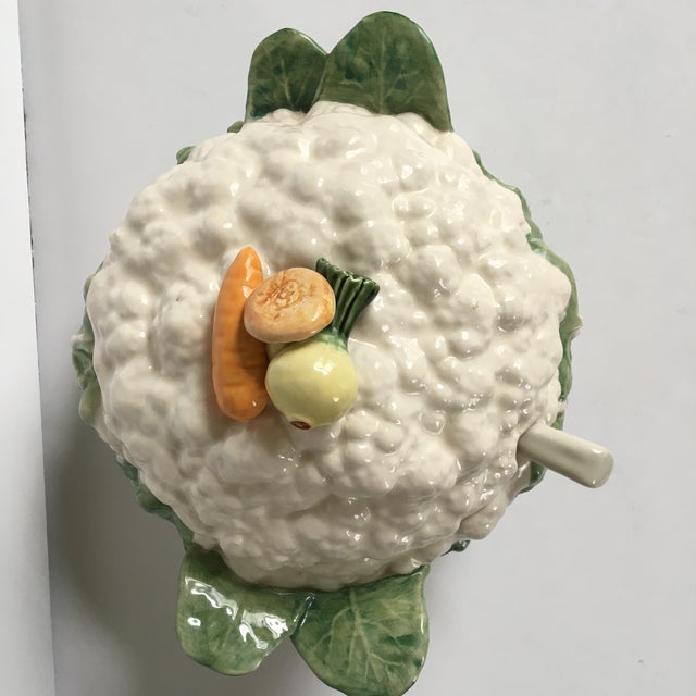 Late 20th Century Majolica Cauliflower Shaped Soup Tureen & Ladle, Made