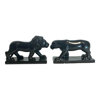 Mid Century Vintage Gump's Lion and Lioness Bookends - A Pair 1950's For Sale