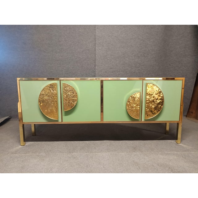 Italian Brass and Green Murano Glass Sideboard from Justfurnituress SRL For Sale - Image 15 of 16