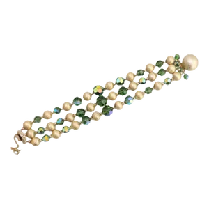 Vintage 1960s Signed Napier 3-Strand Green AB Bracelet