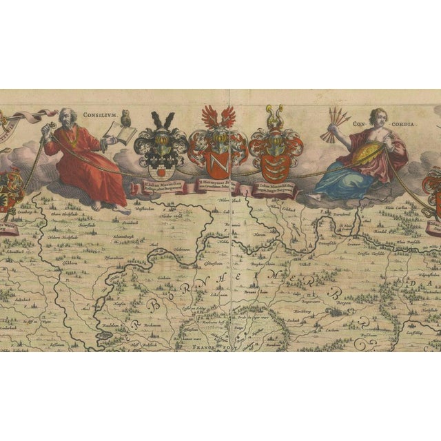 Blue Engraved Map of Frankfurt with Decorative Coats of Arms from Blaeus, 1663 For Sale - Image 8 of 10