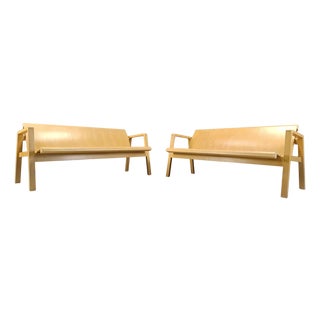 Mid-Century Plywood Benches by Alvar Aalto, 1960, Set of 2 For Sale