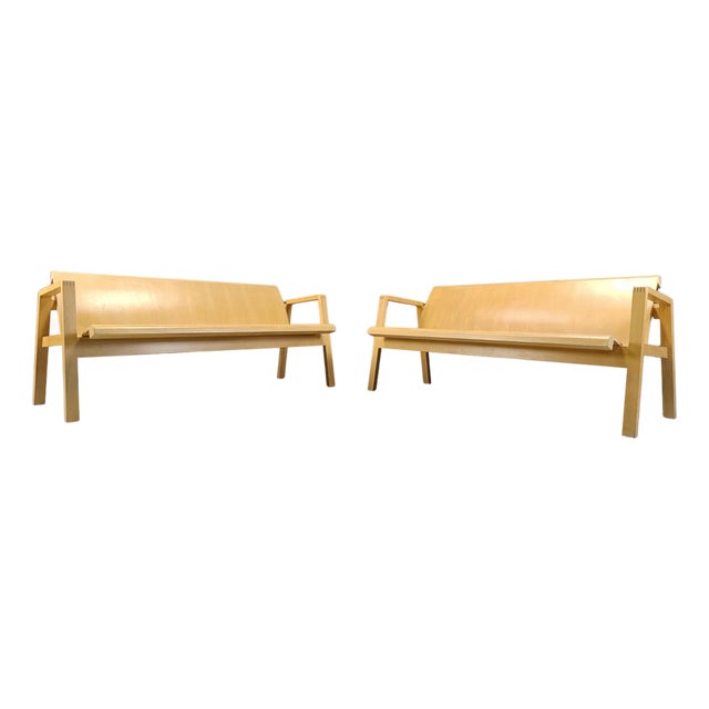 Mid-Century Plywood Benches by Alvar Aalto, 1960, Set of 2 For Sale