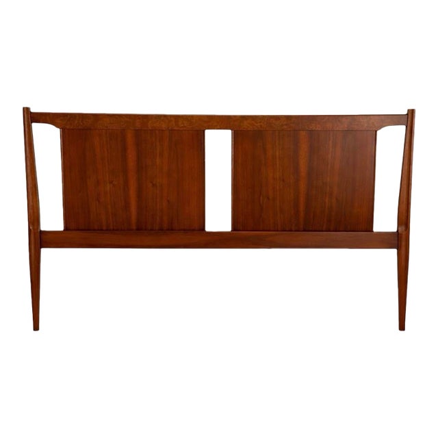 Mid-Century Modern Walnut Queen Headboard With Burl Accent Panel For Sale