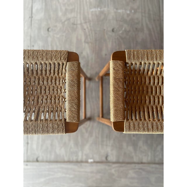 Tan Pair of Jute Wrapped Backless Bar Stools | Mid Century Modern For Sale - Image 8 of 13