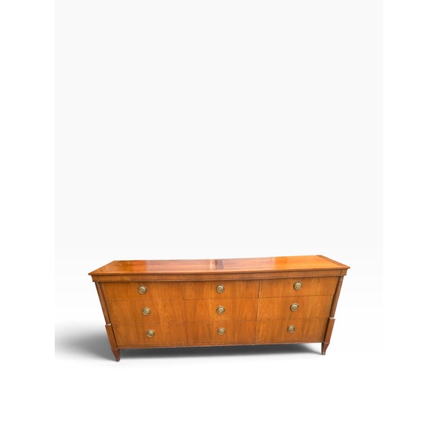 Brass Vintage Baker Furniture Neoclassical 9-Drawer Dresser With Brass Hardware For Sale - Image 8 of 14