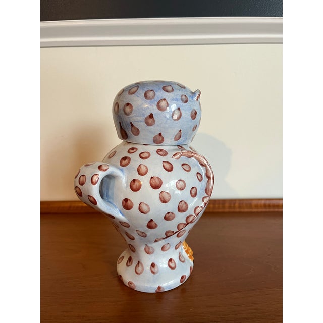 Ceramic Vietri Italian Hand-Painted Owl Bedside Water Pitcher and Tumbler For Sale - Image 7 of 12