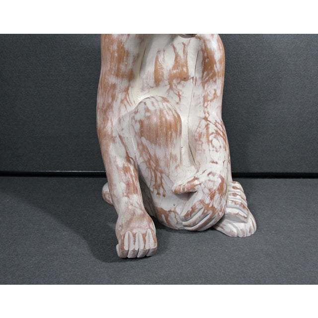 Cream Sarreid Ltd. Spanish Carved Wood Sitting Monkey Sculpture Circa 1970s For Sale - Image 8 of 18