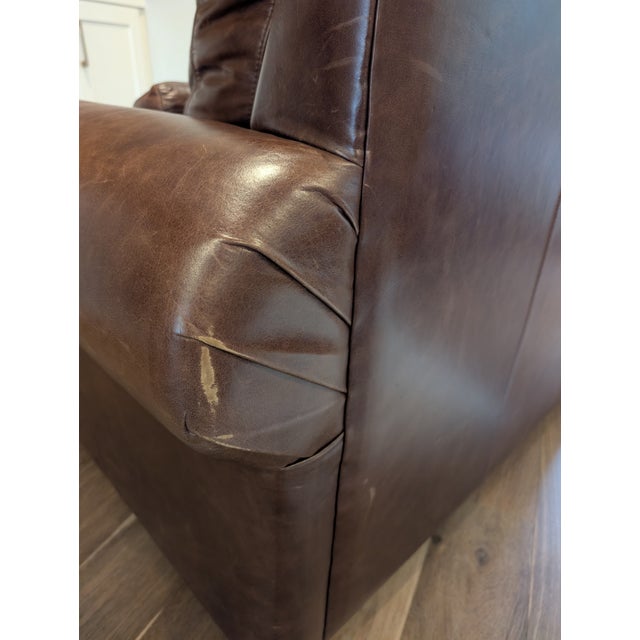 Contemporary Pottery Barn Big Sur Roll Arm Leather Swivel Chair For Sale - Image 3 of 7