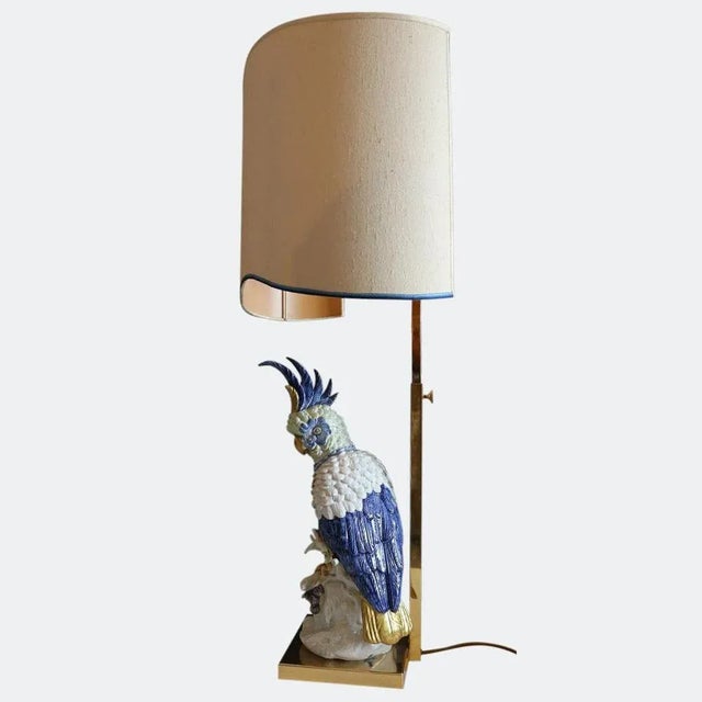 1970s Italian Porcelain Cockatoo Lamp with Shade from Artistiche Firence, 1970s For Sale - Image 5 of 9