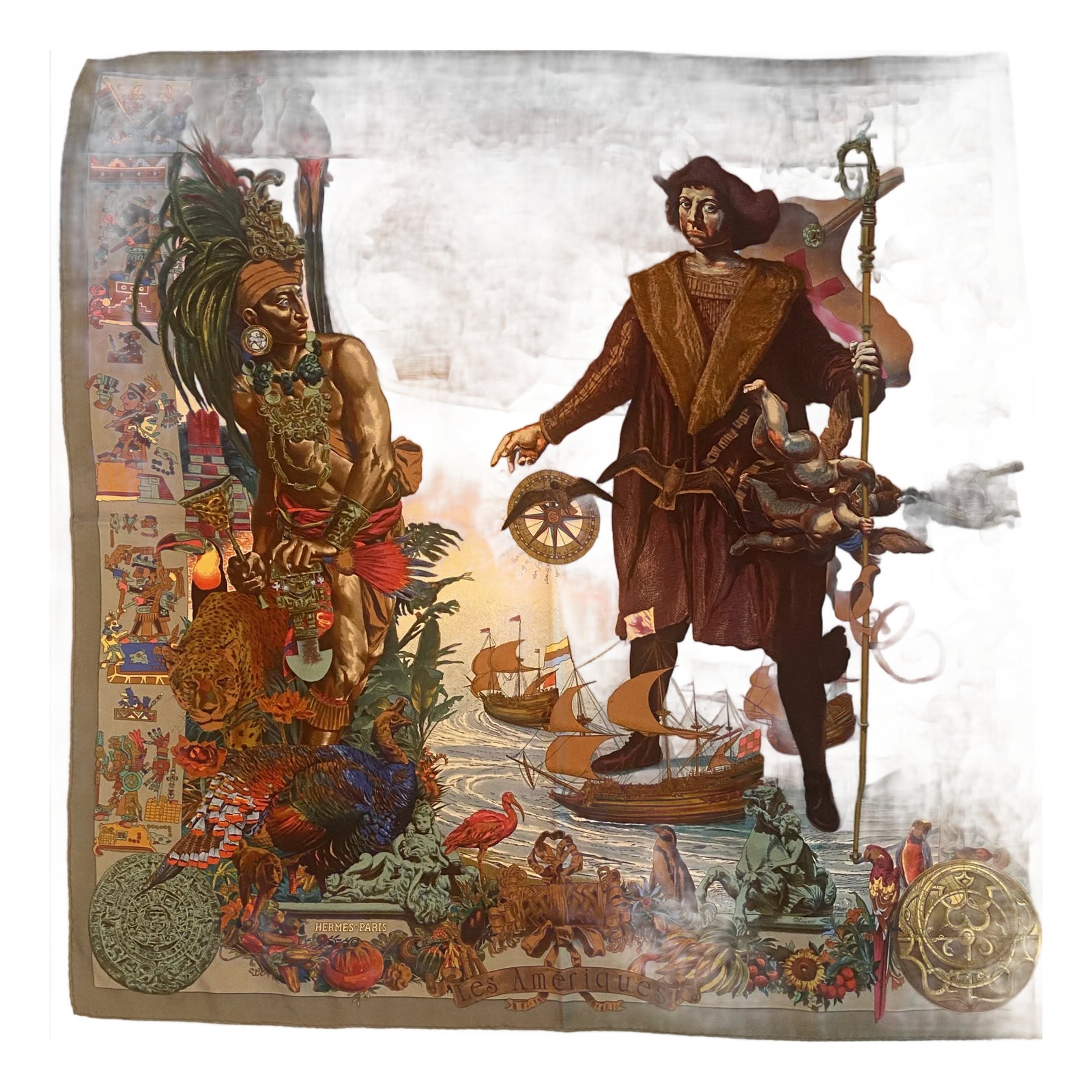 HERMES スカーフ　コロンブス　シルク Hermes Silk Christophe Colomb 12 Octobre Scarf Black Multicolor