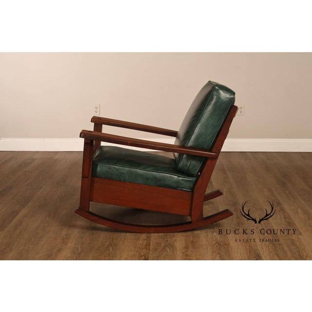 Limbert Arts & Crafts Antique Mission Oak Lounge Chair And Rocking Chair For Sale - Image 17 of 18