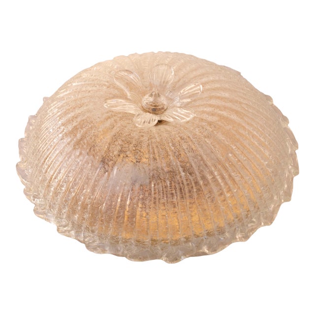 1970s Italian Transparent Murano Glass Ceiling With Flower For Sale