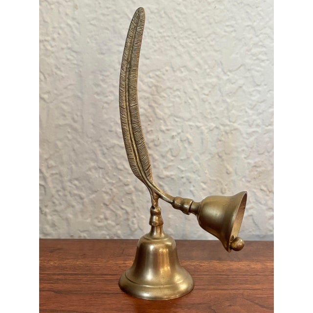English 1980s Double Brass Bell With Feather Handle For Sale - Image 3 of 6