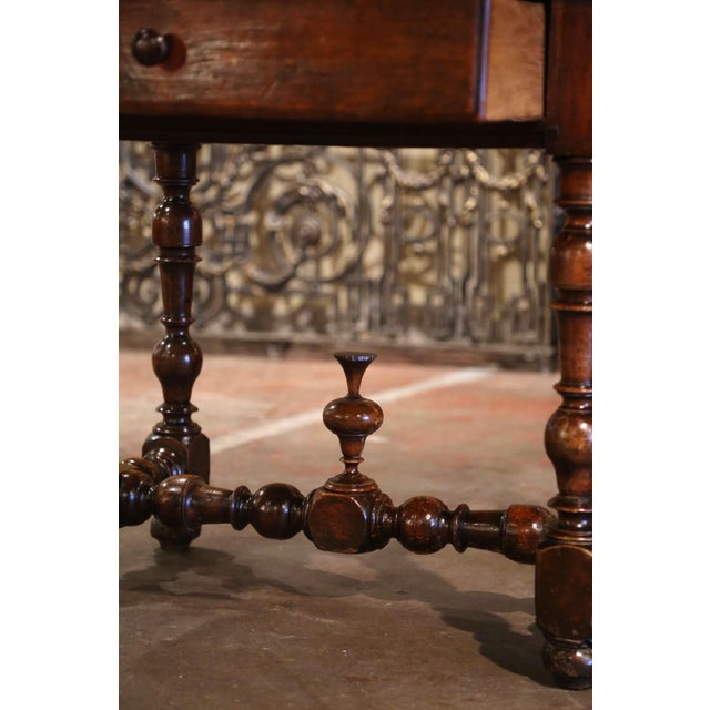 Wood 18th Century French Louis XIII Carved Walnut Turned-Leg Side Table With Drawer For Sale - Image 7 of 8