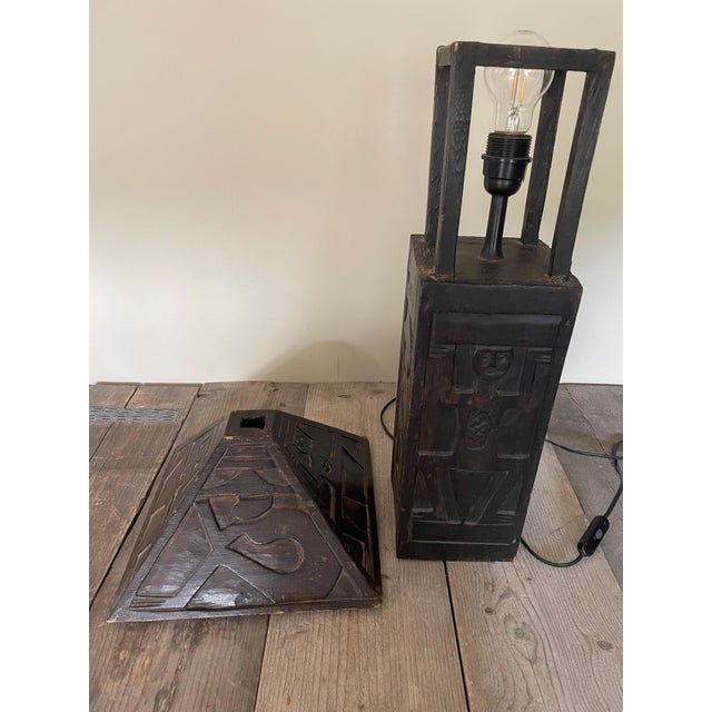 Ethnic Wooden Table Lamp, 1970s For Sale - Image 4 of 7