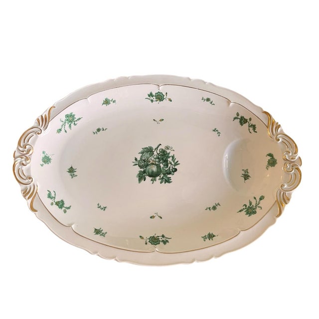 Haviland & Co. 14 X 9 Vintage Set of 2 Haviland Serving Platters Limoges Chevalier Traditional Green France Floral Farmhouse French Country English Cottage For Sale - Image 4 of 9