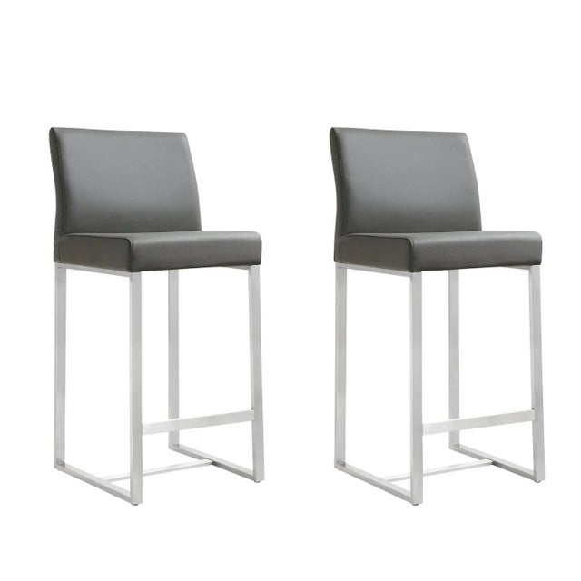 Denmark Grey Vegan Leather & Steel Counter Stools - Set of 2 For Sale - Image 12 of 12