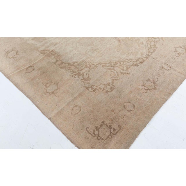 Indian Antique Indian Amritsar Pale Brown and Beige Handwoven Wool Rug For Sale - Image 3 of 9