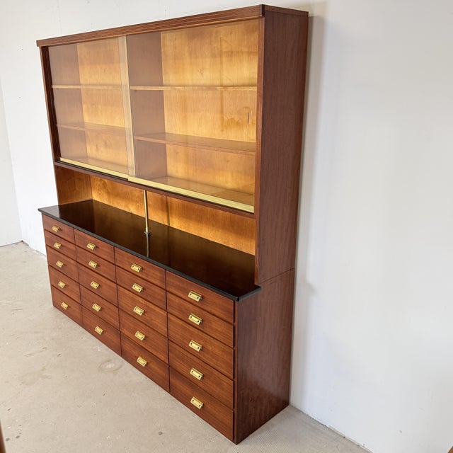 Mid-Century Modern Mid-Century Modern German Apothecary Cabinet in Mahogany, Formica & Brass, 1950s For Sale - Image 3 of 15
