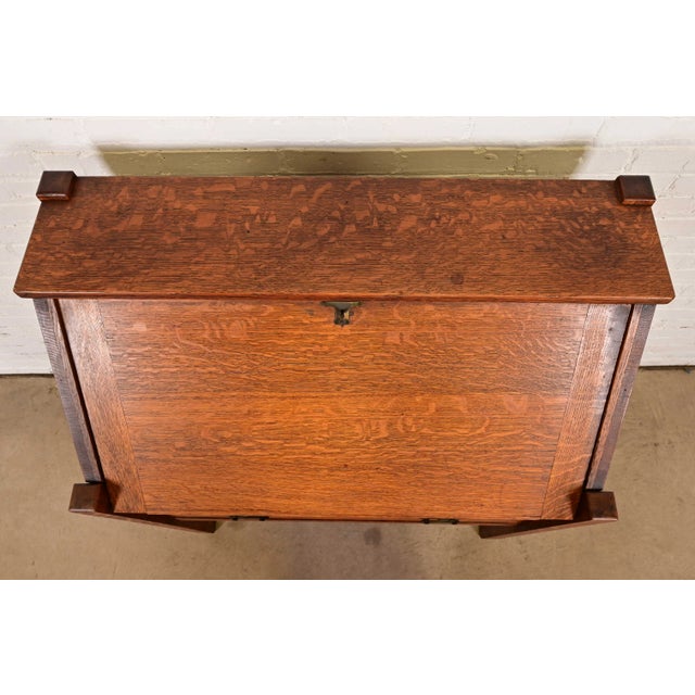 Stickley Brothers Antique Mission Oak Arts & Crafts Drop Front Secretary Desk, Circa 1900 For Sale - Image 10 of 14