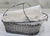 Farmhouse Vintage Handmade Silverplate Wire Wine Basket With Linen Bottle Wrap, French Country Barware For Sale - Image 3 of 10