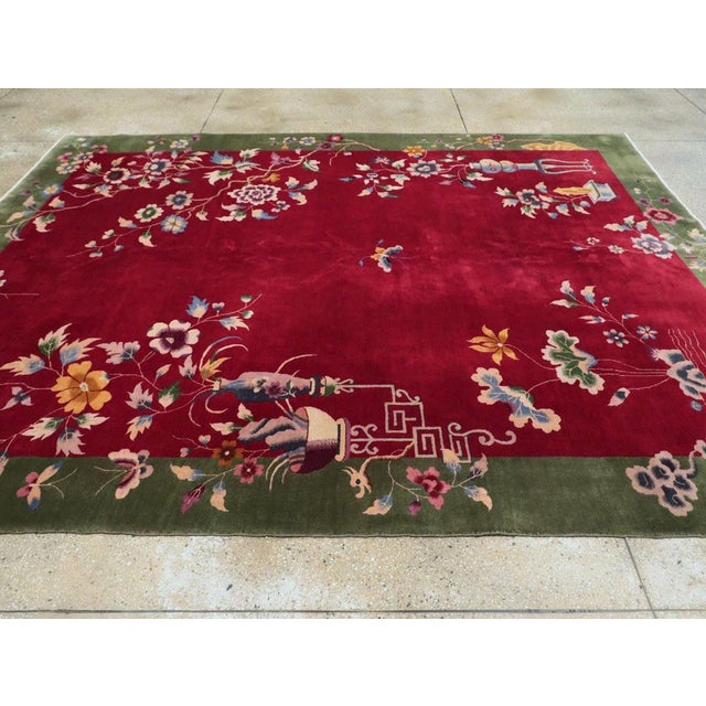 Raspberry Red Galerie Shabab Collection Mid-20th Century Handmade Chinese Art Deco Room Size Carpet For Sale - Image 8 of 10