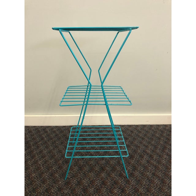 Vintage Mid Century Modern Teal Metal Two Tier Plant Stand Chairish