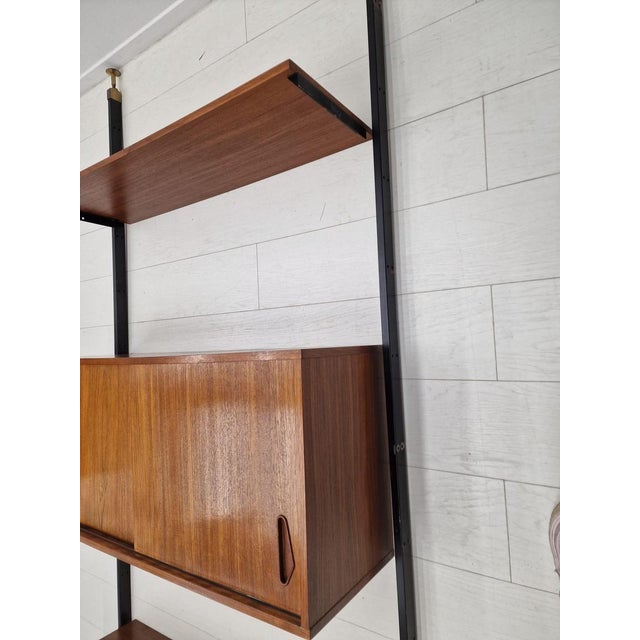 Metal Large Mid-Century Modern Italian Modular Wall Unit in Teak, Black Lacquered Metal and Brass, 1960s For Sale - Image 7 of 18