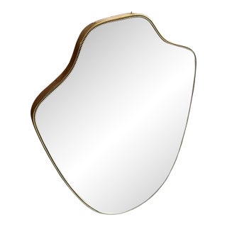 1960s Gio Ponti Style Mid-Century Modern Brass Shield Shaped Wall Mirror For Sale