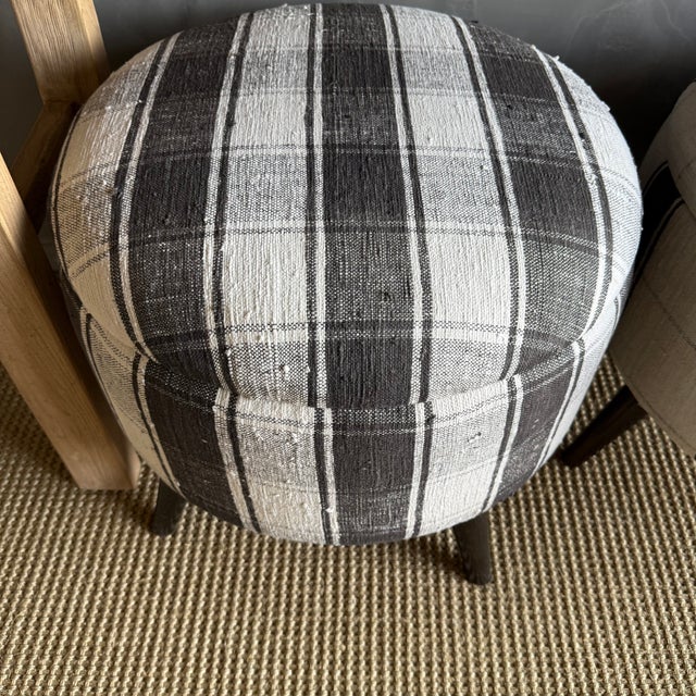 Textile Pair of Modern Neutral Gray, Black & Greige Stripe Ottomans Made From Vintage Turkish Rugs For Sale - Image 7 of 8