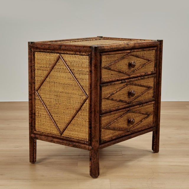 Pair of British Colonial Style Faux Bamboo Nightstands For Sale - Image 4 of 15