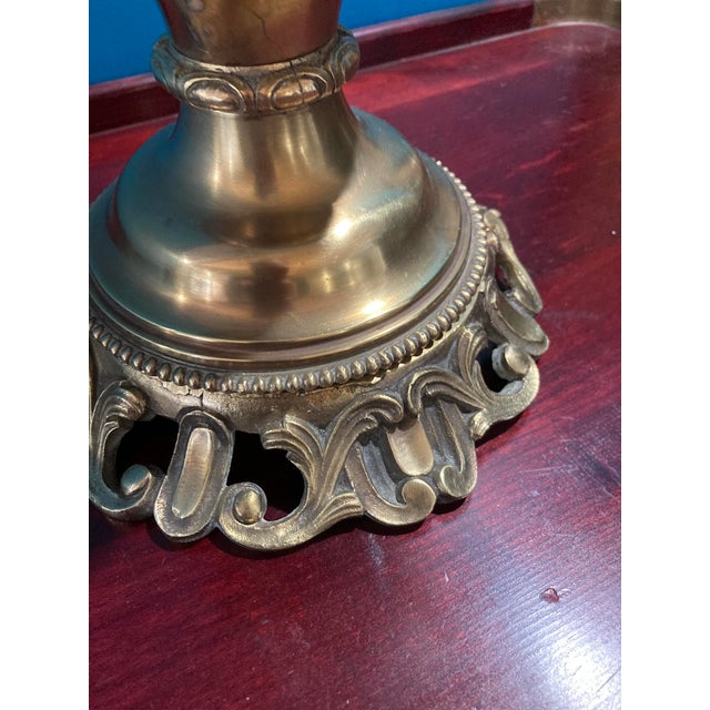 Antique Exquisite Ornate Victorian Bronze Oil Lamp 1900's For Sale - Image 17 of 18