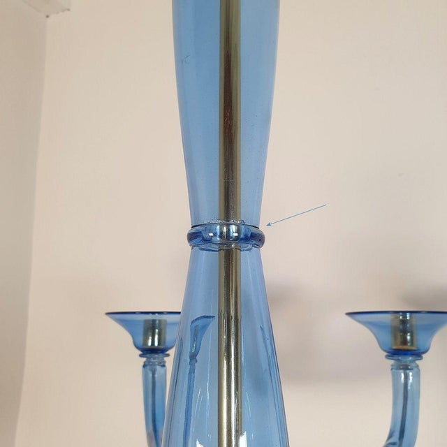1980s Large Mid-Century Modern Blue Murano Glass Chandelier For Sale - Image 11 of 12