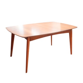 Wooden Mid Century Modern Expandable Dining Table For Sale