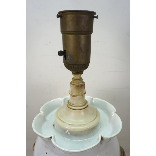 Mid 20th Century Italian Porcelain Fruit Torchiere Uplight Lamp With Shag Shade For Sale - Image 4 of 12