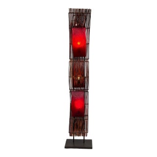 Sculptural Red Bamboo + Red Lights Floor Lamp For Sale