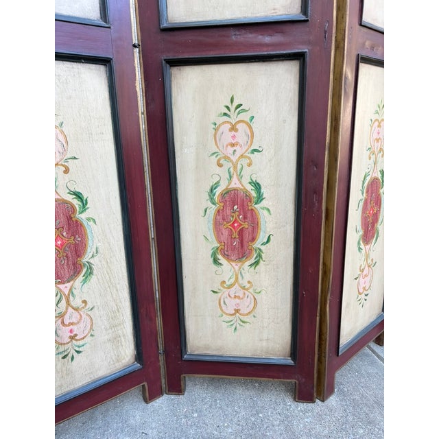 Italian Neoclassical Hand Painted Wood Four Panel Screen, 1950s For Sale In New York - Image 6 of 17